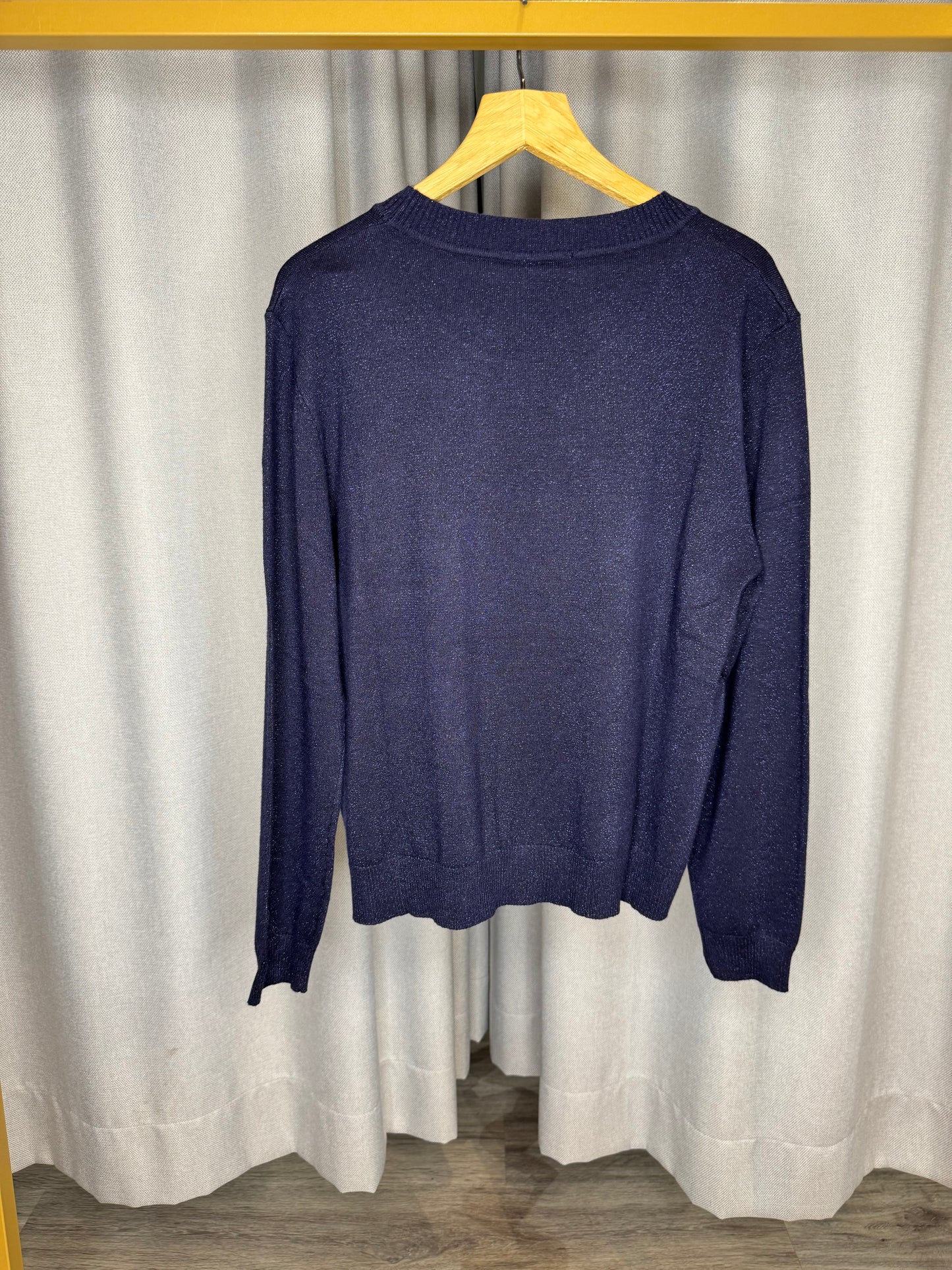 Anonyme blauer Glitzerpullover