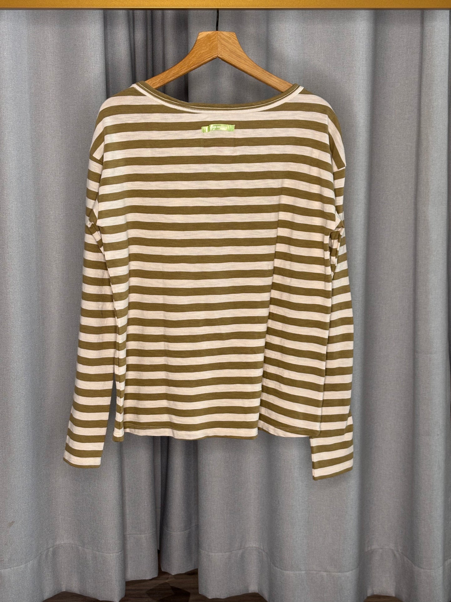 The Shirt Project Langarmshirt Oliv-Weiß gestreift