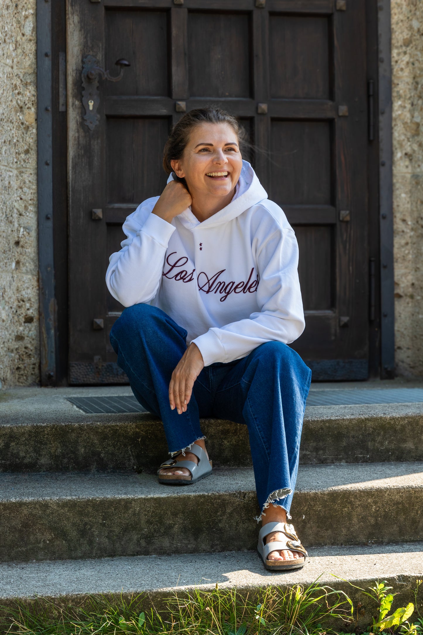 Icon Denim weißer Damenkapuzenpullover
