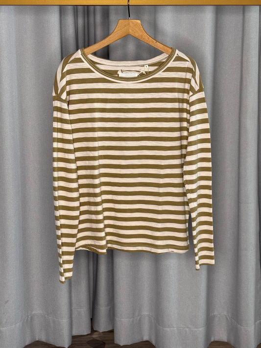 The Shirt Project Langarmshirt Oliv-Weiß gestreift