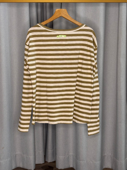 The Shirt Project Langarmshirt Oliv-Weiß gestreift