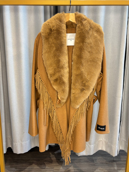 Shirtaporter Mantel camel mit Fransen