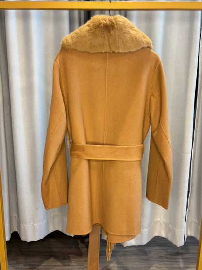 Shirtaporter Mantel camel mit Fransen